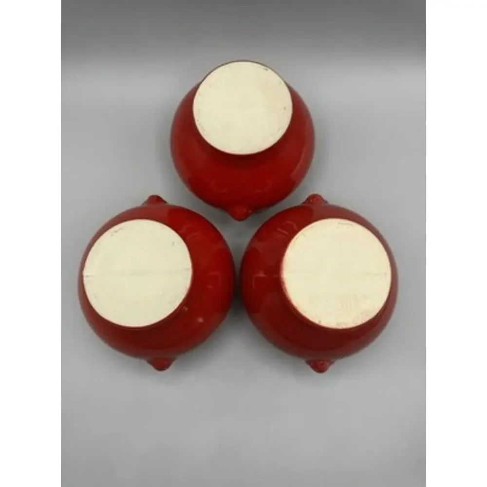 Set 3 Emile Henry Red White Lion Head Soup Stoneware 6600